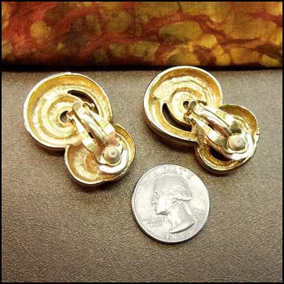 1980s Anne Klein Signed Retro Vintage Gold Earrings 15580 - Picture 4 of 5